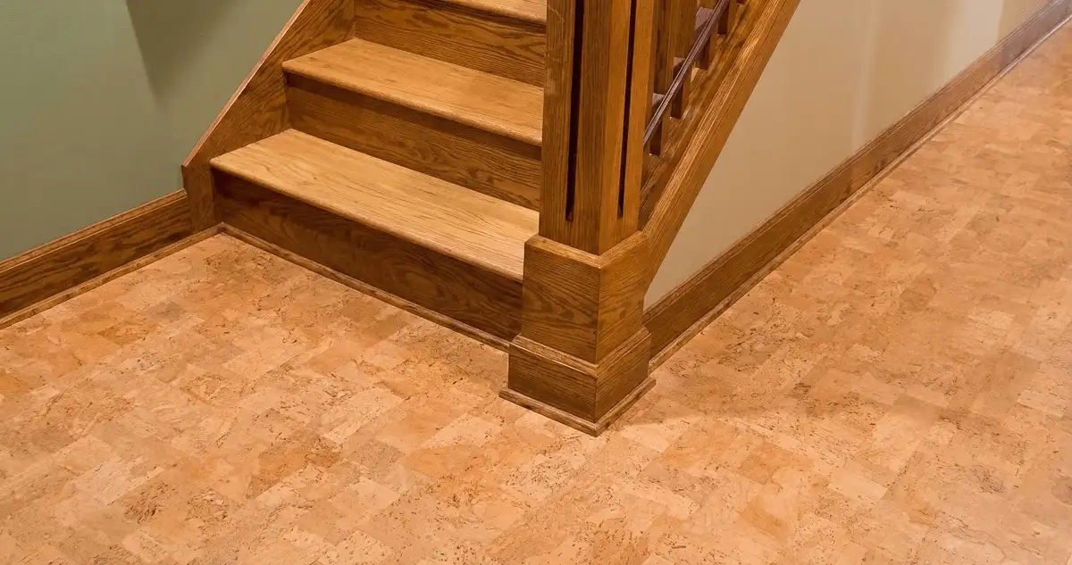 End of a staircase with cork flooring in San Francisco, CA